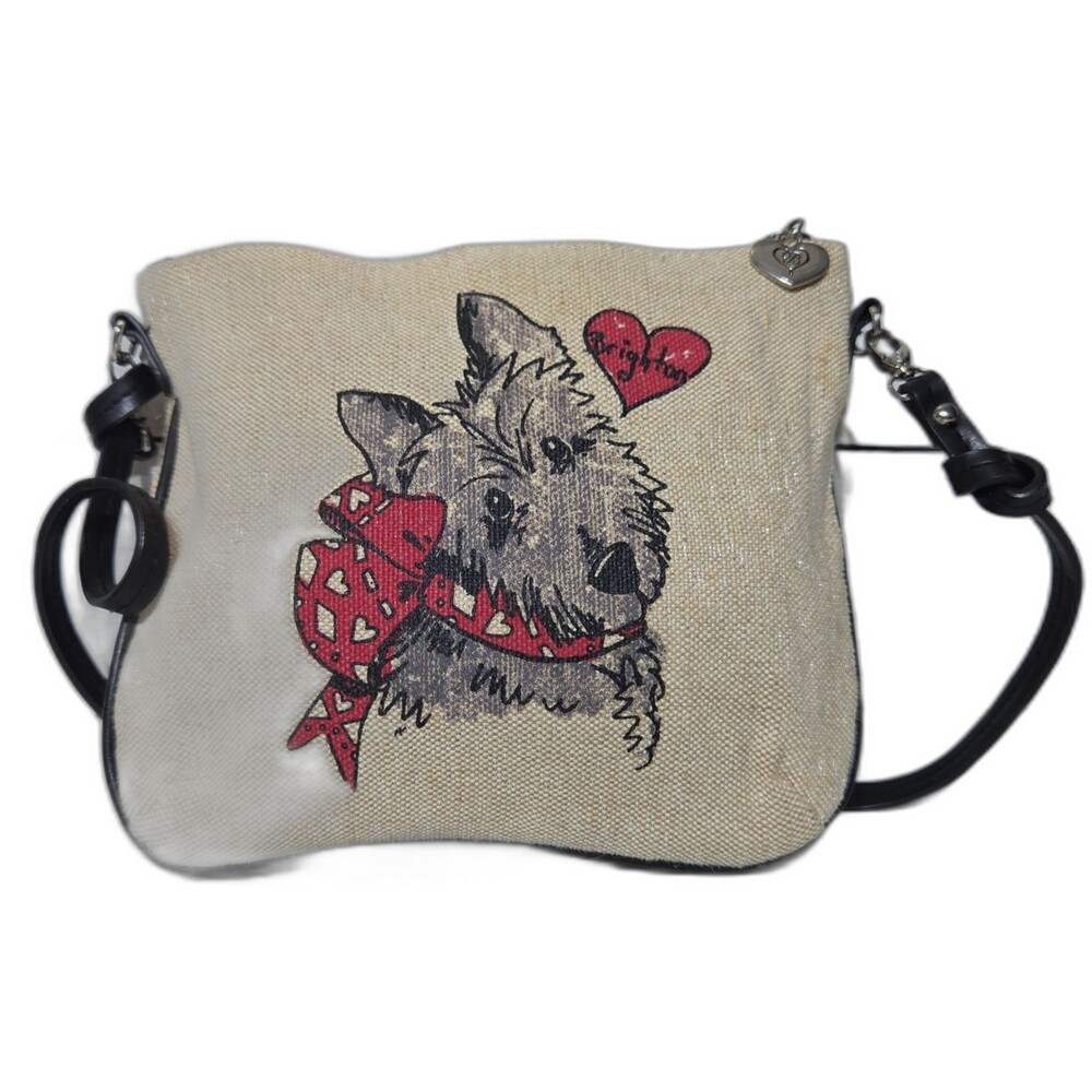 Brighton Scottie Dog Hearts Sparkle Canvas Crossbody Bag Pouch Purse Neutral